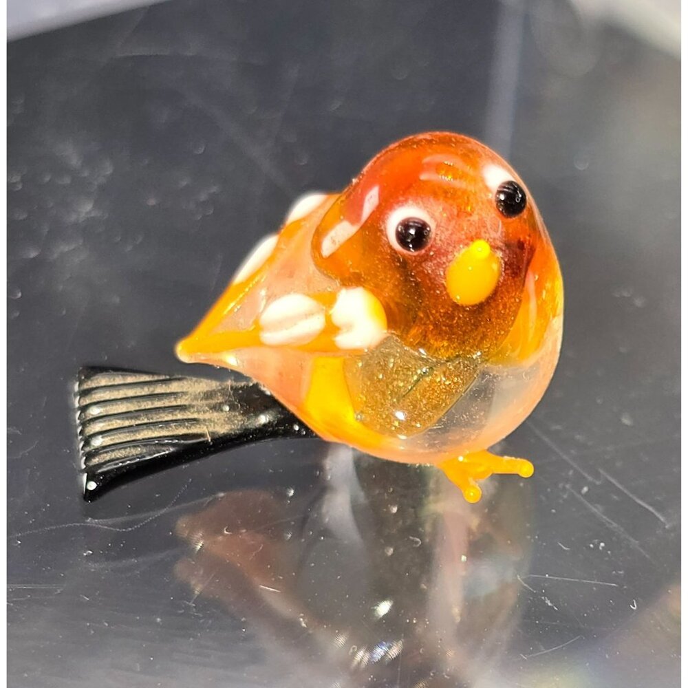 Handcrafted Miniature Glass Bird Figurine Orange & Black HS203 - Picture 7 of 10